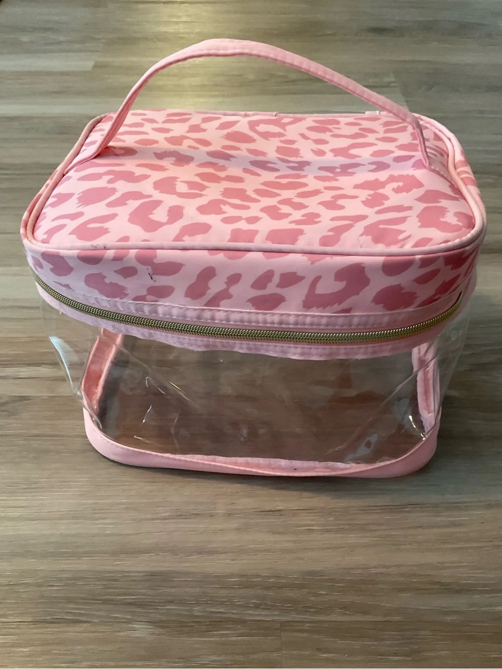 Pink Leopard Print Clear Cosmetic Train Case - Travel Makeup Organizer